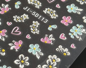 5D Flower Nail Art Stickers: Japanese Relief Decals