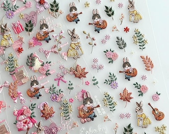 Easter Bunny Nail Stickers: 3D Kawaii Spring Nail Art