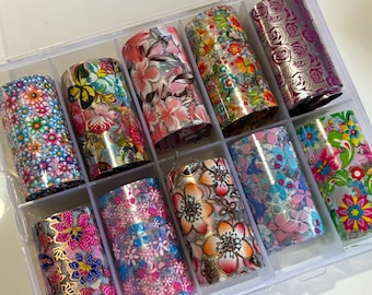 Flowers Nail Foil Transfer Doos van 10 rollen (Artikelnr. 7)