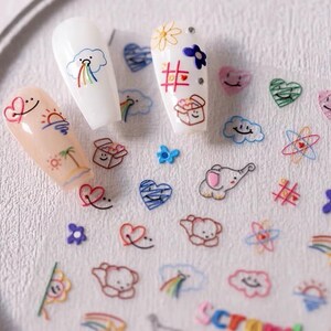 1 Vel Nieuwe Collectie Japanse Cartoon 3D Nail Arts Zelfklevende Stickers Populaire Leuke Dier Strik Bloemen Decals Decoraties:
