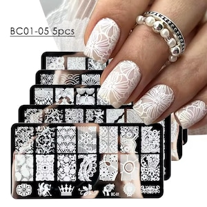 5pcs Set Lace Flowers Nail Stamping Plate Mandala Geometric Nail Art Stamp Stamplates Polish Printing Stencils Manicure Tools Nail Designs