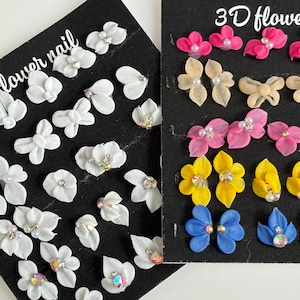1 Sheet 3D Acrylic Rhinestone Flowers Charms Mini Handmade Hawaii Colorful 3D Acrylic Nail Flowers Design Bow Decoration Nail Art Charms DIY