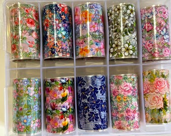Flowers Butterfly  Nail Foil Transfer 10 rolls box (Item#11)