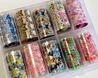 Flowers Butterfly  Nail Foil Transfer 10 rolls box (Item#9)