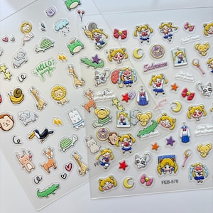 5D Cartoon Nail Stickers for Kids – Pack of 2 Sheets | Cute 3D Nail Art Decals for Girls | Peel and Stick Nail Stickers DIY Manicure