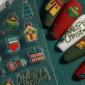 5D Embossed Christmas Nail Stickers, Easy Nail Art, DIY Nail Stickers, Cute Nail Decals, Nail Art Supplies, Custom Nail Stickers, Nail Decal