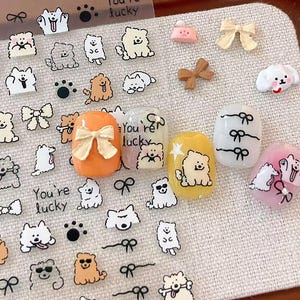 High Quality Metal Nails Charms Cartoon Animal Nails Art Stickers Heart Flower Cat Dog Ribbon Metal Charms 3D Self Adhesive Nails Art Decals