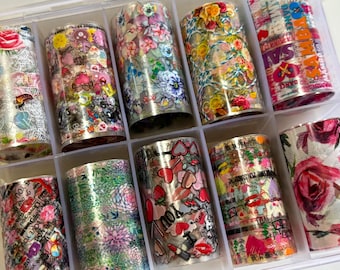 Valentine Flowers Nail Folie Transfer Doos van 10 rollen (item #12)