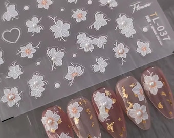 2 Sheets 5D Embossed Flower Nail Art Stickers: Elegant Wedding DIY Decals