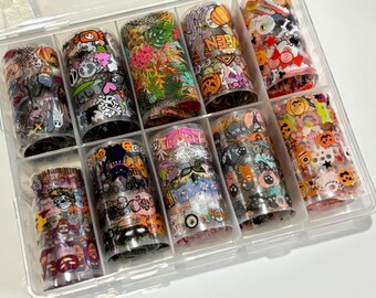 Halloween Nagelfolie Transfer 10 Rollen Box (Art.#29) Kaufen Sie 5 Fet 1 Free