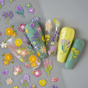 1 Sheet 5D Flowers Daisy Sun Flowers  Embossed Nail Decals Water Proof Nail Stickers Self Adhesive Stickers Cute Nail Arts Decals Nail diy