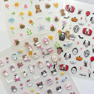 5D Cartoon Nail Stickers for Kids – Pack of 2 Sheets | Cute 3D Nail Art Decals for Girls | Peel and Stick Nail Stickers DIY Manicure