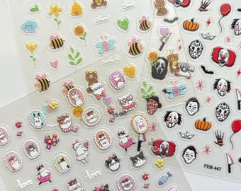 Cartoon Nail Stickers for Kids: 3D DIY Nail Art Decals (2 Sheets, 8x10cm )
