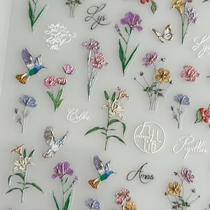 5D Colorful Flowers Rose & Birds Nail Stickers – Vibrant Floral Bird Nail Art Decals – Buy 5 Get 1 Free – DIY 3D Manicure Designs