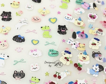 Stickers nail art dessin animé animal en relief 5D : Stickers manucure DIY