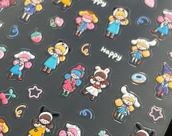 Adesivos de unhas 5D com desenho de menina: Decalques autoadesivos à prova d'água