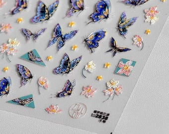 1 Sheet Embossed 5d Butterfly Nail Stickers Deco Nail Decals Hawaii Nail Designs Stickers DIY Nails Self Adhesive Stickers Symbol Nail Art