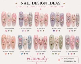 5D Flower Nail Art Sticker: Rhinestone Diamond Butterfly Decal