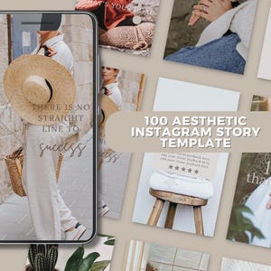 100 Aesthetic Instagram Story Template, Editable Canva Story Templates, Minimalist IG Story Pack, Modern Social Media Template for Business