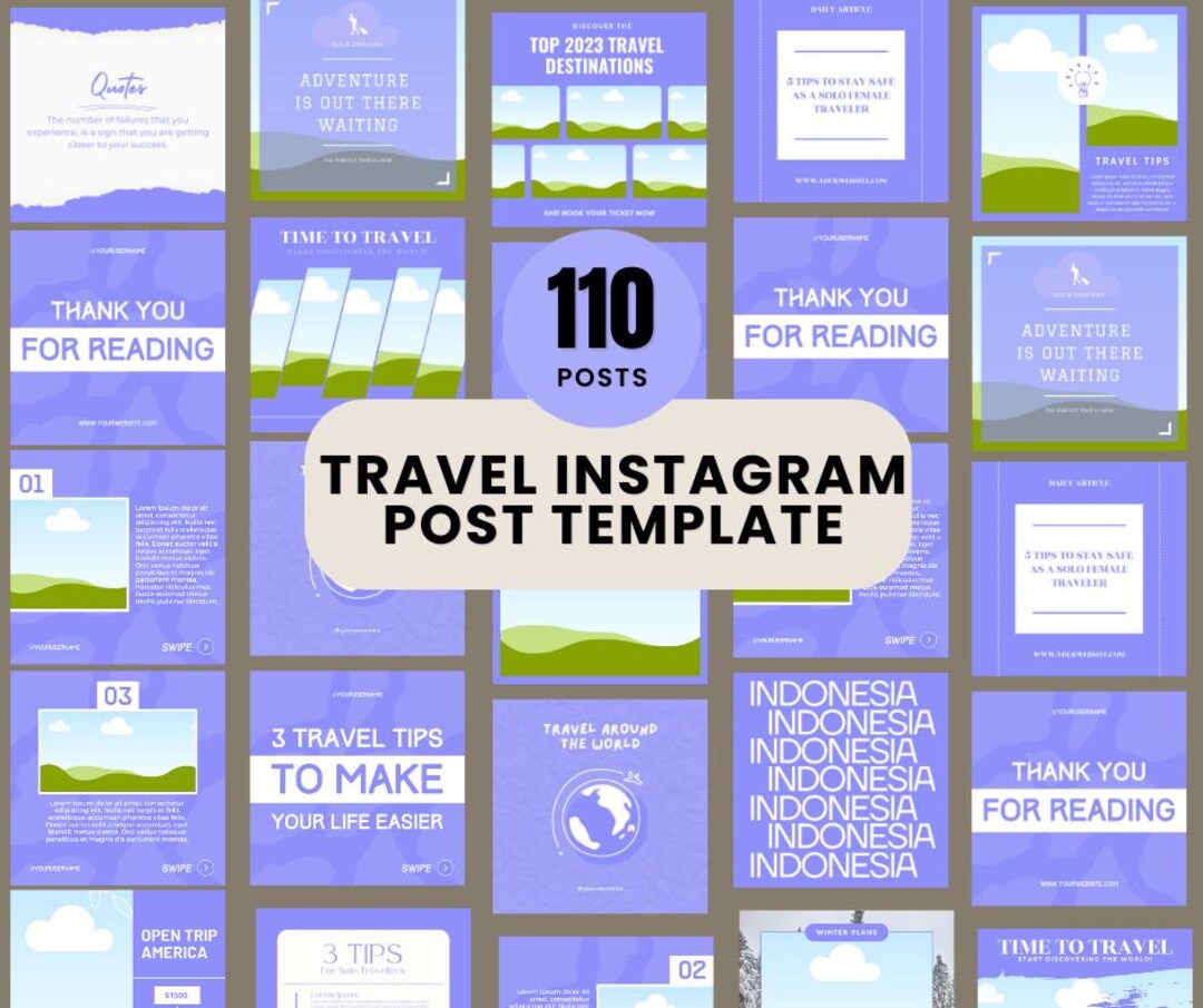 110 Travel Instagram Post Templates | Editable Canva Digital File - Etsy