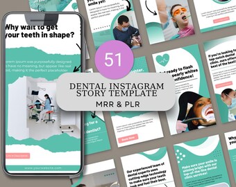 51 plantillas de historias de Instagram sobre odontología / Plantillas de Canva editables / Descarga digital