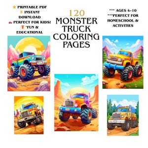 Monster Truck Coloring Pages for Boys – 120 Fun Printable Activity Book PDF