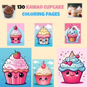 130 Kawaii Cupcake Coloring Pages for Kids – Cute Dessert Printable PDF – Instant Download Digital Coloring Book