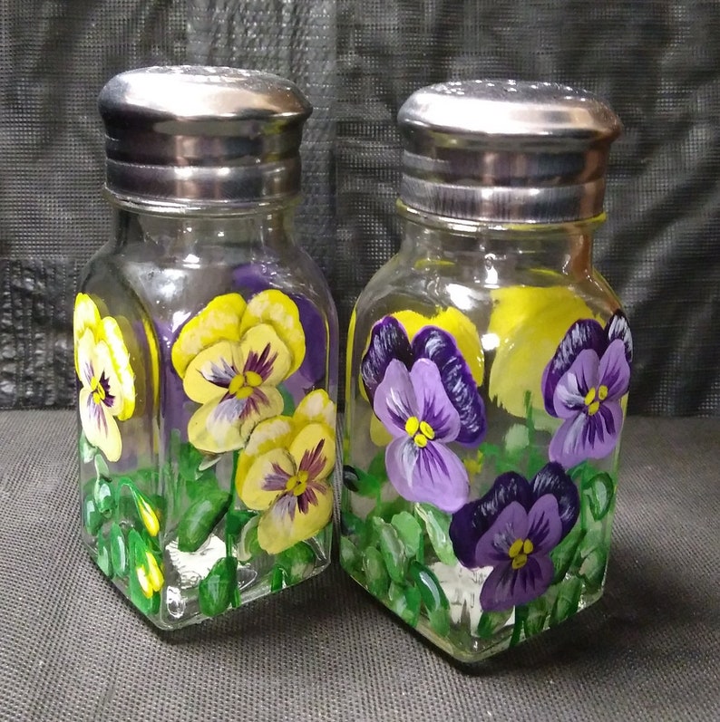 Glass Salt & Pepper Hand Painted Pansy Salt and Pepper Shakers Etsy