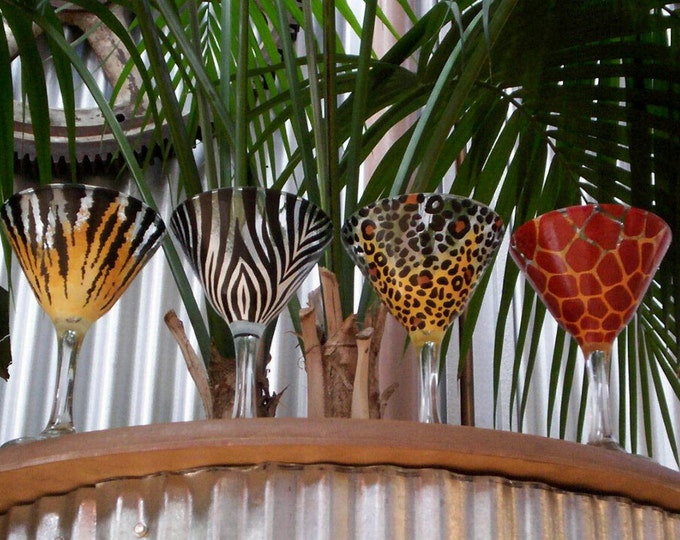 Martini Glasses Wild Animal Print Set of 4 Leopard Tiger Etsy