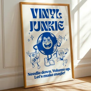 Vinylplatenposter (digitale print), print retro vinyljunkie platenspeler, vinylplatendisplay cadeau voor liefhebbers van vinylmuziek, decoratieve dj-kunst