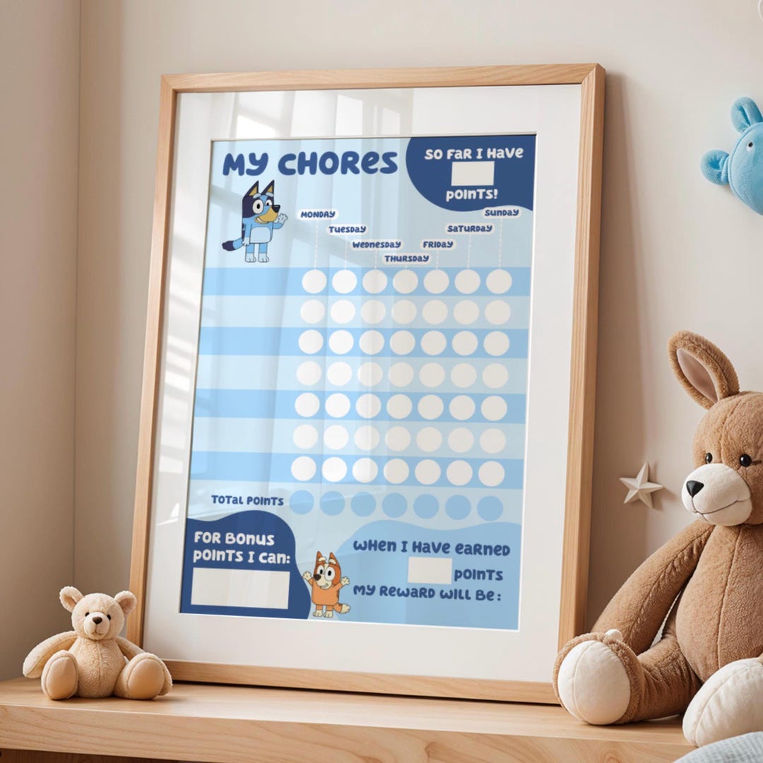 Daily Routine Bluey Editable Bluey Chore Chart for Kids - Digital Printable Daily Checklist Planner ...