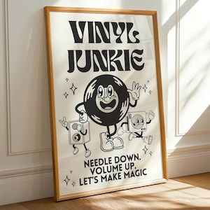 Vinylplatenposter (digitale print), print retro vinyljunkie platenspeler, vinylplatendisplay cadeau voor liefhebbers van vinylmuziek, decoratieve dj-kunst