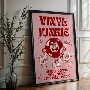Roze vinylplatenposter (digitale print), retro vinylplatenspelerkunst, vinylplatenweergave cadeau voor vinylmuziekliefhebbers, decoratieve DJ-kunst