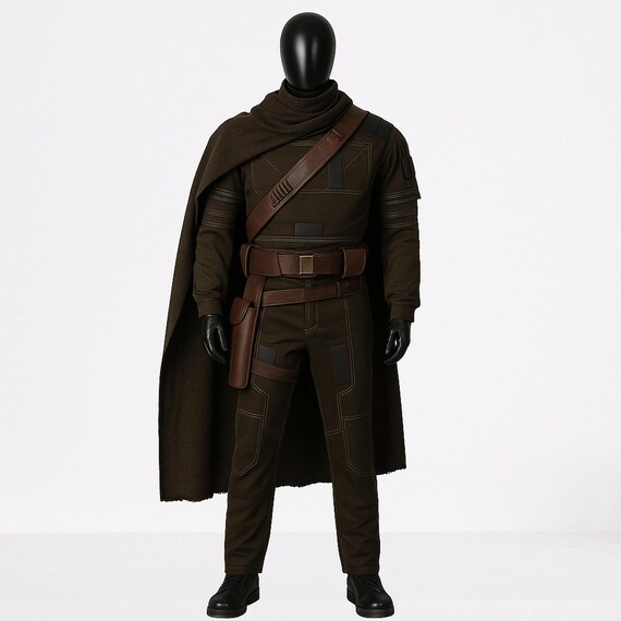 Mandalorian Brown Flight Suit Costume with Holster Belt | Din Djarin Cosplay | Star Wars Bounty Hunter Armor Outfit