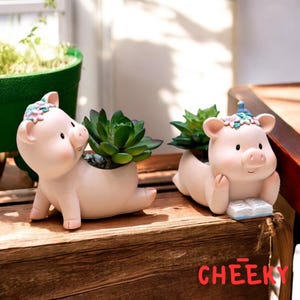 Bonita maceta suculenta con forma de cerdito/maceta de resina con forma de animal de dibujos animados para cactus y decoración del jardín del hogar