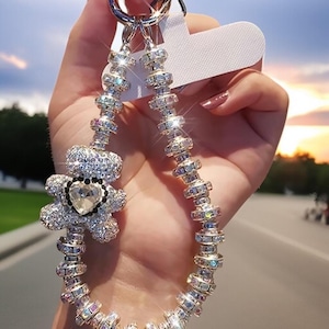 Sparkly Teddy Bear Keychain: Rhinestone Crystal Bag Charm Wristlet