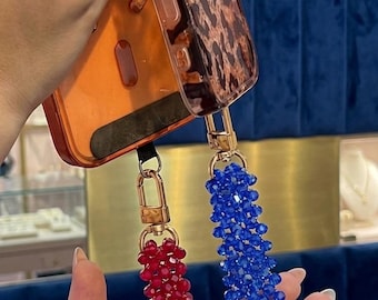 Pulsera para teléfono con cuentas de cristal tejidas a mano / Charm de correa con cuentas gruesas