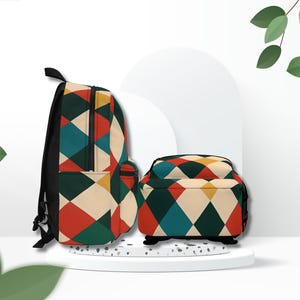Sac à dos, motif arlequin classique en forme de losange, cartable, sac à dos de voyage, cadeau pour étudiant, sac à dos design géométrique, losange