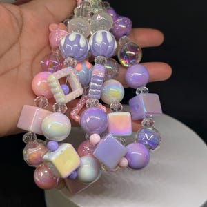 Pastel Kawaii Phone Charm – Chunky Iridescent Candy Beads, Soft Serve Drip, & Bear Details | Gift for Her | Unique Gift | Mini keychain