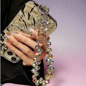 Shimmery Teardrop Glass Beaded Phone Charm: Sparkly Wrist Strap