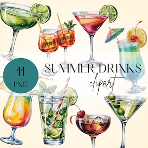 Watercolor Cocktail Clipart, Bar Cart Clipart, Signature Cocktail Clipart, Alcohol Illustrations PNG, Drinks Clipart, Alcohol Drinks Clipart