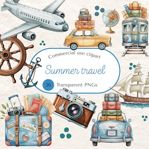 Summer Travel Clipart | Watercolor Travel Clipart | Summer Clipart | Travel Clip Art | Summer Travel Planner PNG Files | Adventure clipart