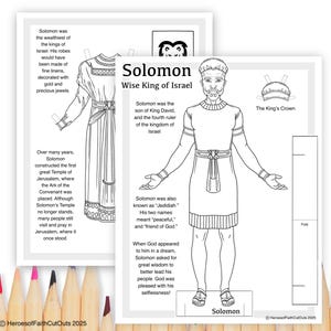 King Solomon Paper Doll Coloring Page, Old Testament Printable, Sunday School, Homeschool K-3, Bible Story Activity, Bible Character