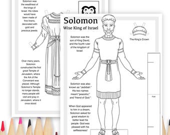 King Solomon Paper Doll Coloring Page, Old Testament Printable, Sunday School, Homeschool K-3, Bible Story Activity, Bible Character