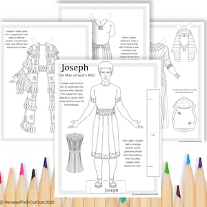 Joseph Paper Doll Coloring Page, Printable Old Testament, Sunday School, Homeschool, Scripture Accurate, Genesis Activity, Egyptian