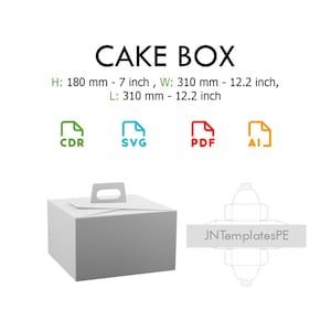 ケーキ ボックス、ケーキ ボックス、ケーキ ボックス、ボックス ベクター、カッティング マシン用、ダイ、テンプレート、ai、pdf、svg、cdr 形式のファイル。