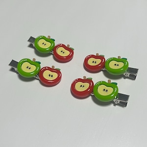 Apple Slice Hair Clips - Handmade Fruit Barrettes (2 piece, 5cm)