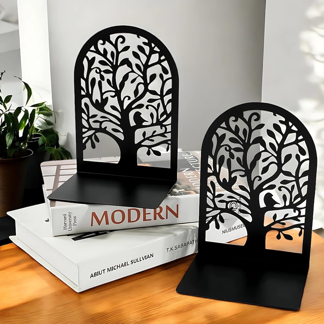 Tree Bookends Tree of Life Metal Bookends – Decorative Book Holder Set – Modern Desk ...