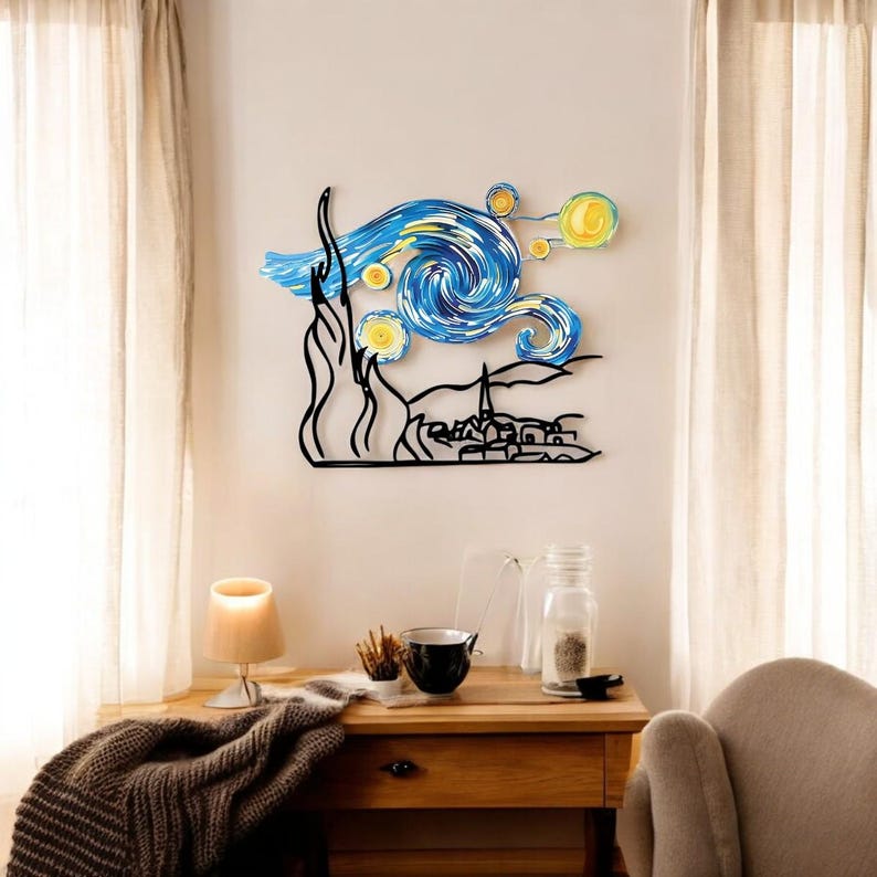 Starry Night Metal Wall Art – Van Gogh Inspired Decor, Hand-painted ...