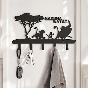 Hakuna Matata Key Holder for Wall – Lion King Inspired Metal Key Rack with 5 Hooks – Fun Wall Decor for Entryway, Kids Room, Home